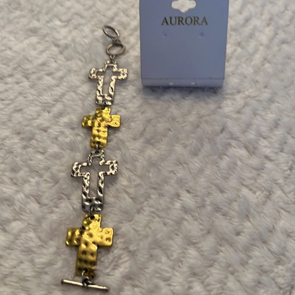 Aurora Gold Tone Silver Tone Cross Bracelet Fashion Jewelry - Picture 4 of 5
